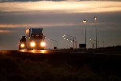 semi truck headlights on the highway