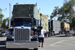 California doubles hay hauler's rolling into a parking lot