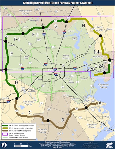 map SH99/Grand Parkway toll loop around Houston