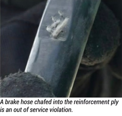 CVSA recently published a flyer addressing brake hose chafing in preparation for Brake Safety Week, Aug. 21 - 27. 'The hose should be replaced if damaged,' said Brian Screeton, supervisor of technical service training at Bendix Commercial Vehicle System. 'If it is caught early enough and the hose is not damaged, correct the hose routing or install the proper length hose if the wrong length has been installed.'