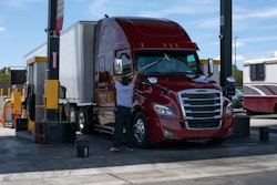 Semi getting fuel