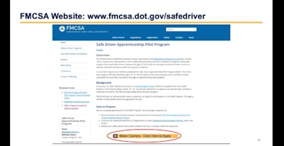 FMCSA's Safe Driver Apprenticeship program portal