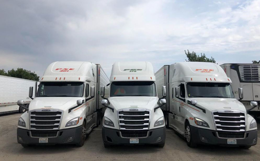 PSE trucks parked