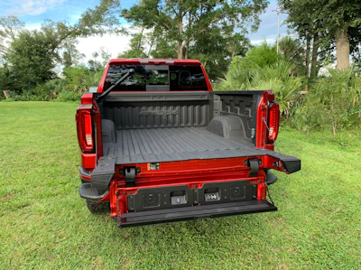 Best pickup bed yet. The GMC Multipro tailgate with Kicker audio system quickly hooked up to Bluetooth and belted out the tunes. It's really directional so you don't have to worry about blasting out the neighbors on either side.