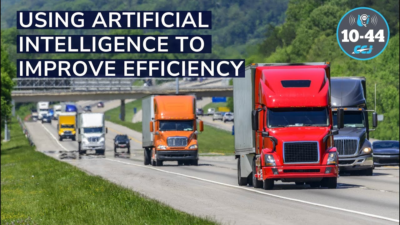 using artificial intelligence to improve efficiency text over image of semi-trucks on a highway