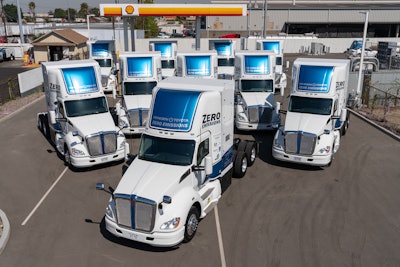 Kenworth T680 FCEVs (fuel cell electric vehicles) in Southern California.