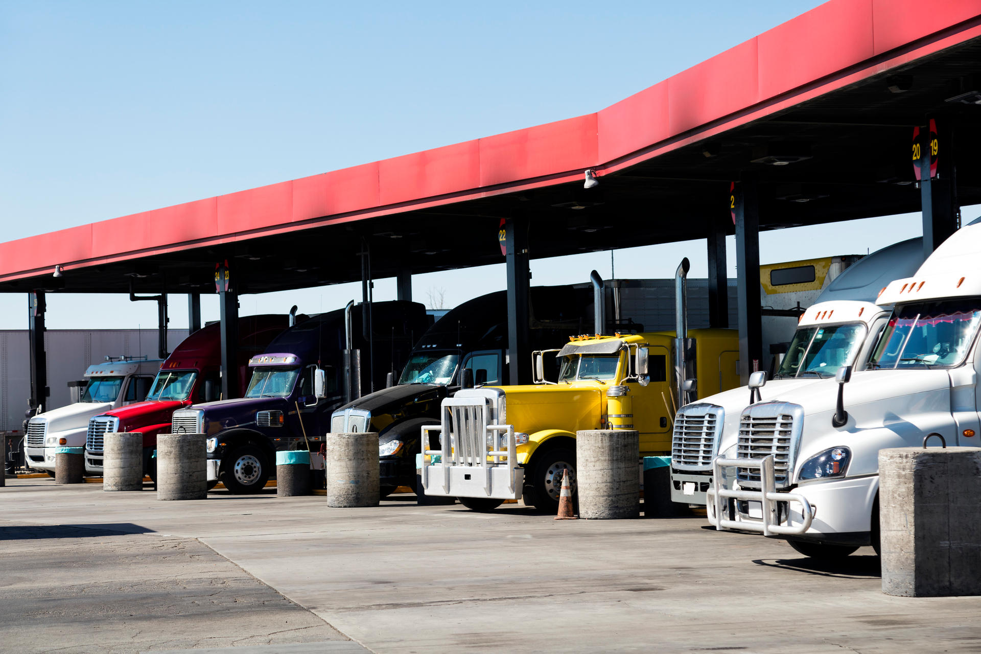 trucks at a fuel island