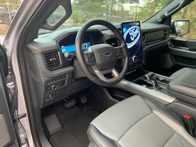 It's an event when you step into the Ford Lightning. It's cool seeing the big Ford badge lighting up across the center display.