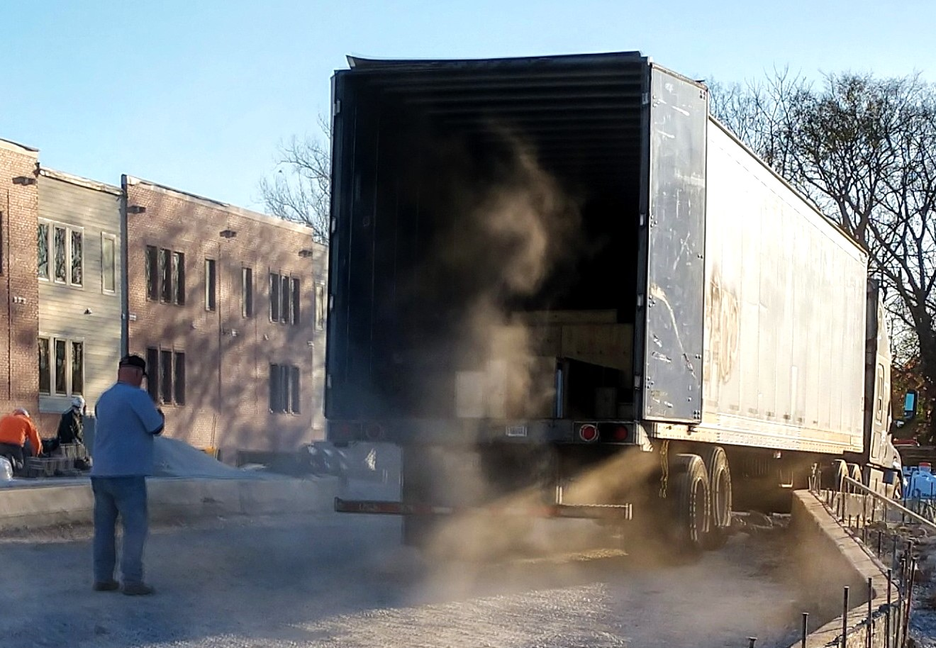 truck at construction site sunrise