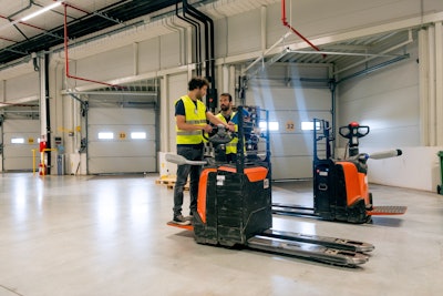 pallet jacks in a warehouse