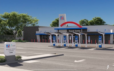 Electrify America chargers at a TA travel center.