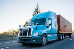 Semi hauling an intermodal container