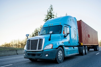 Semi hauling an intermodal container