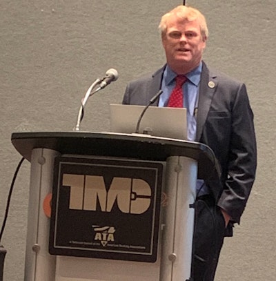 Ben Johnson, Mitchell 1's director of product management, speaking at the TMC Annual Meeting and Expo in Orlando Sunday.