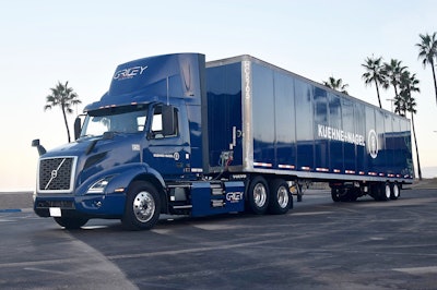 Zeems Solutions in Inglewood, Calif. is leasing electric trucks, including this electric Volvo VNR, to Kuehne+Nagel's vendors at Los Angeles International Airport. Zeems handles truck charging, maintenance, service, subsidies and even wrapped the trucks with Kuehne+Nagel's branding.