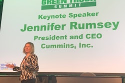 Cummins President and CEO Jennifer Rumsey speaking at Green Truck Summit