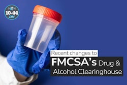 recent changes to FMCSA's drug & alcohol clearinghouse text with a gloved hand holding a specimen cup