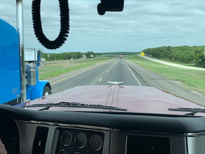 View through the windshield of a Peterbilt 589