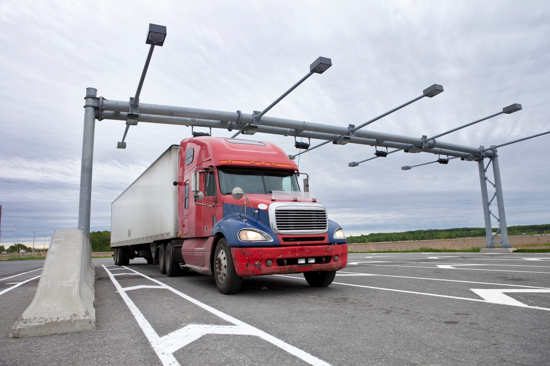 Semi truck pulled over at a weigh station