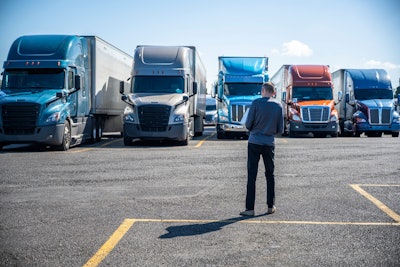 Truck driver in a parking lot