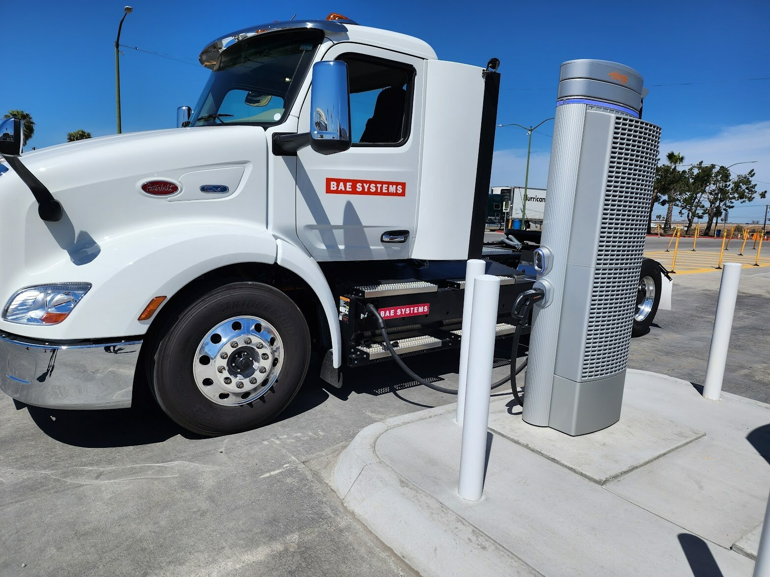 semi truck charging at EV charging station