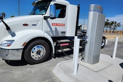 semi truck charging at EV charging station