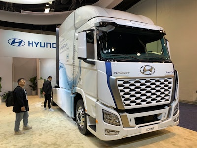The Hyundai XCIENT fuel cell truck offers up to 450 miles of range.