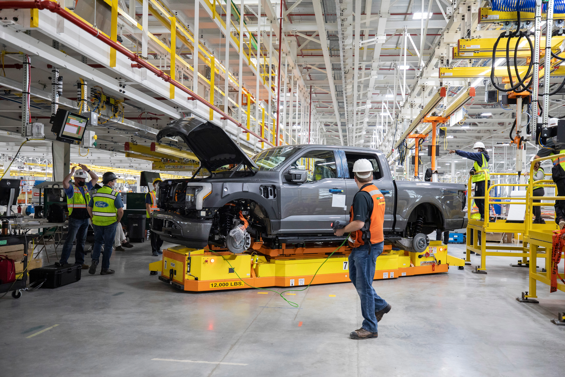 Ford F-150 Lightning during production at Rouge Electric Vehicle Center in Dearborn, Michigan.