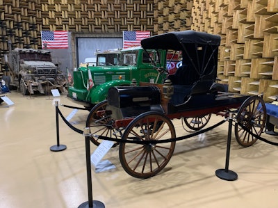 The Mack Museum includes the Sound Room. The truck shown in the left rear was featured in the Transformers movie franchise. Roughly 40 trucks are rotated through the museum. They are kept in running condition.