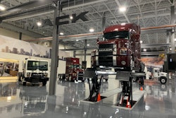Mack's new showroom floor at their newly reopened Experience Center now features a truck lift. The Mack Anthem shown on the lift above provided plenty of clearance to get under the truck for a closer view (see photo below).
