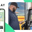 Relay, Pilot partnership graphic with a man holding his phone next to a fuel pump