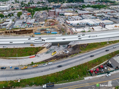Rendering of the six temporary lanes to reopen I-95 in Philadelphia with permanent lanes being built on the outside