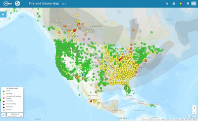 A fire and smoke map from the EPA on Friday indicates air quality throughout the U.S. and neighboring countries.