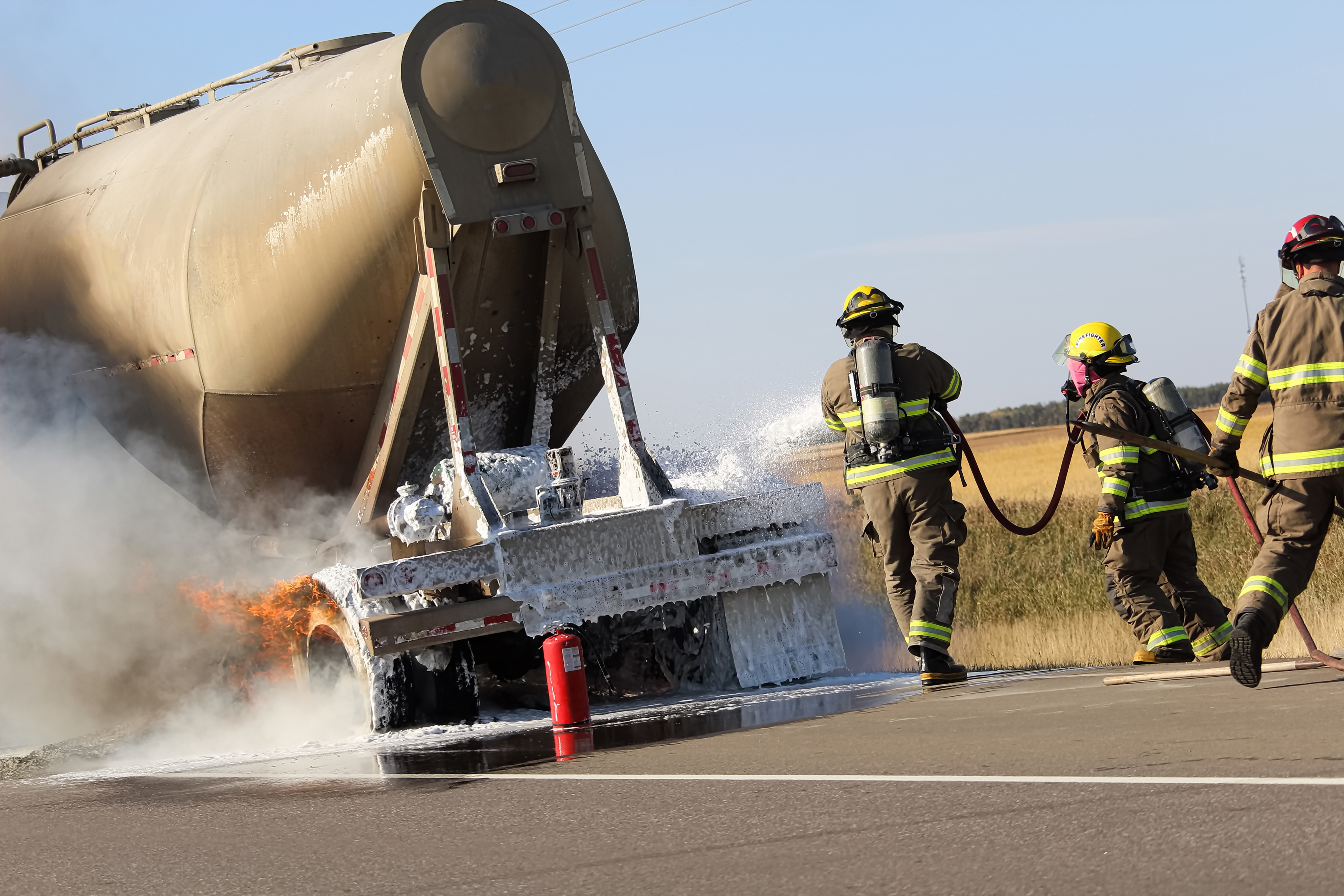Tanker truck and brake fire