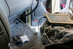 Tablet plugged into a data port