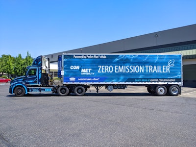 Penske's electric freightliner eCascadia and ConMet's electric nMotion reefer trailer