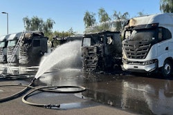 hose still spraying the burned nikola semi truck