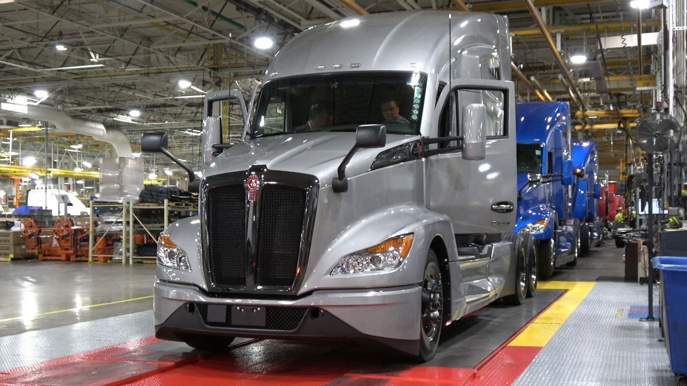 Kenworth T680 moving down the assembly line