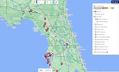 Highway and road closures posted on fl511.com which is upated regularly by the Florida Department of Transportation.