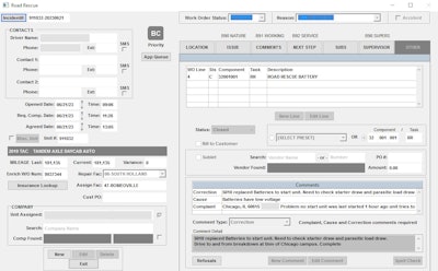 The comments section show all the communications within the Aim Team (from Road Rescue, supervisors, shop personnel, etc.) involved in working the breakdown. These comments are mirrored automatically in Aim's vehicle maintenance system, Enrich. The remaining tabs are all also part of the working process including comments, next steps, subs, supervisor reviews, etc. This system allows Aim to track every detail and have all the information readily available. And most importantly, it directly interfaces with Aim's vehicle maintenance system’s work orders. When information is updated on either side, it is instantly shared, making a seamless and accurate process.