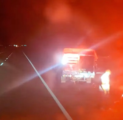 A screenshot from a YouTube video by Trucking with Mike who police credit for stopping child traffickers near the Mexican border. Scroll down at the end of the article to watch Mike explain how he came across the suspects and what he did next to stop them.