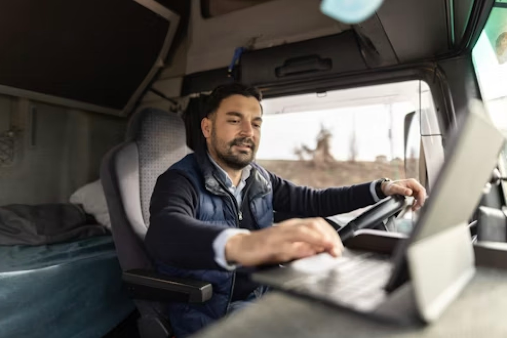 truck driver on computer