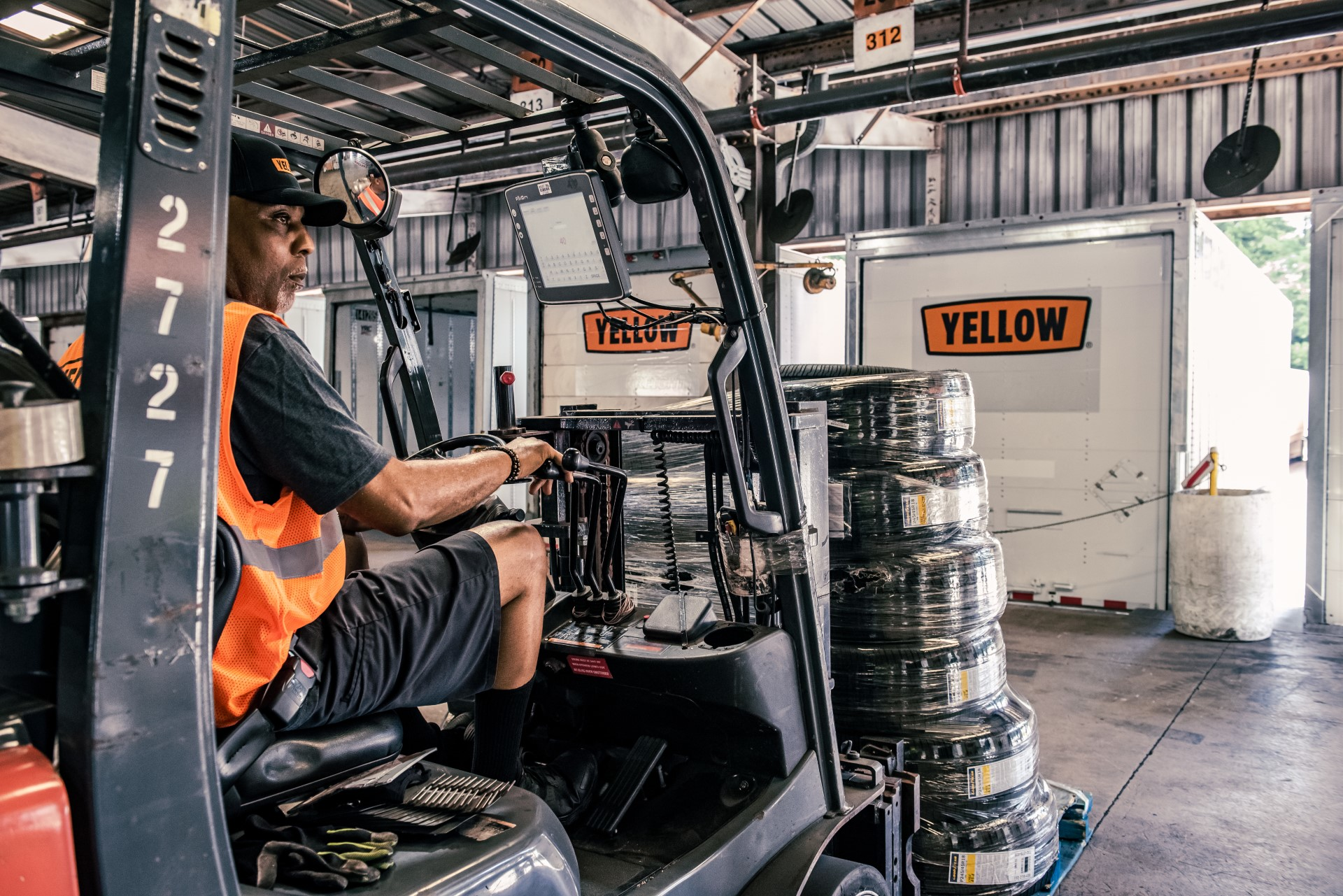 Yellow forklift driver