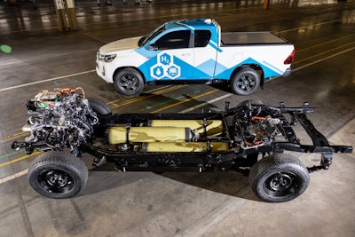 New hydrogen-powered Toyota Hilux at the company’s Burnaston factory, Derbyshire.