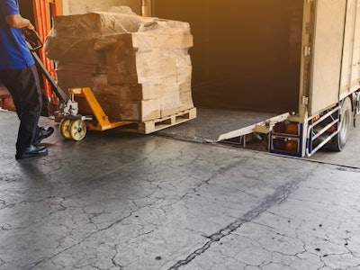 unloading a truck with a pallet jack