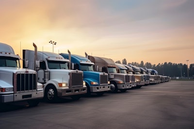 a line of semi trucks