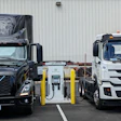 Two of Hight Logistics/Electric's battery-electric trucks