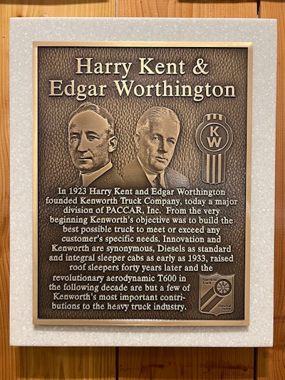 Kenworth plaque at American Trucking and Industry Leader Hall of Fame