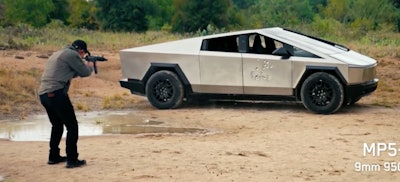 cybertruck fired at by man with gun