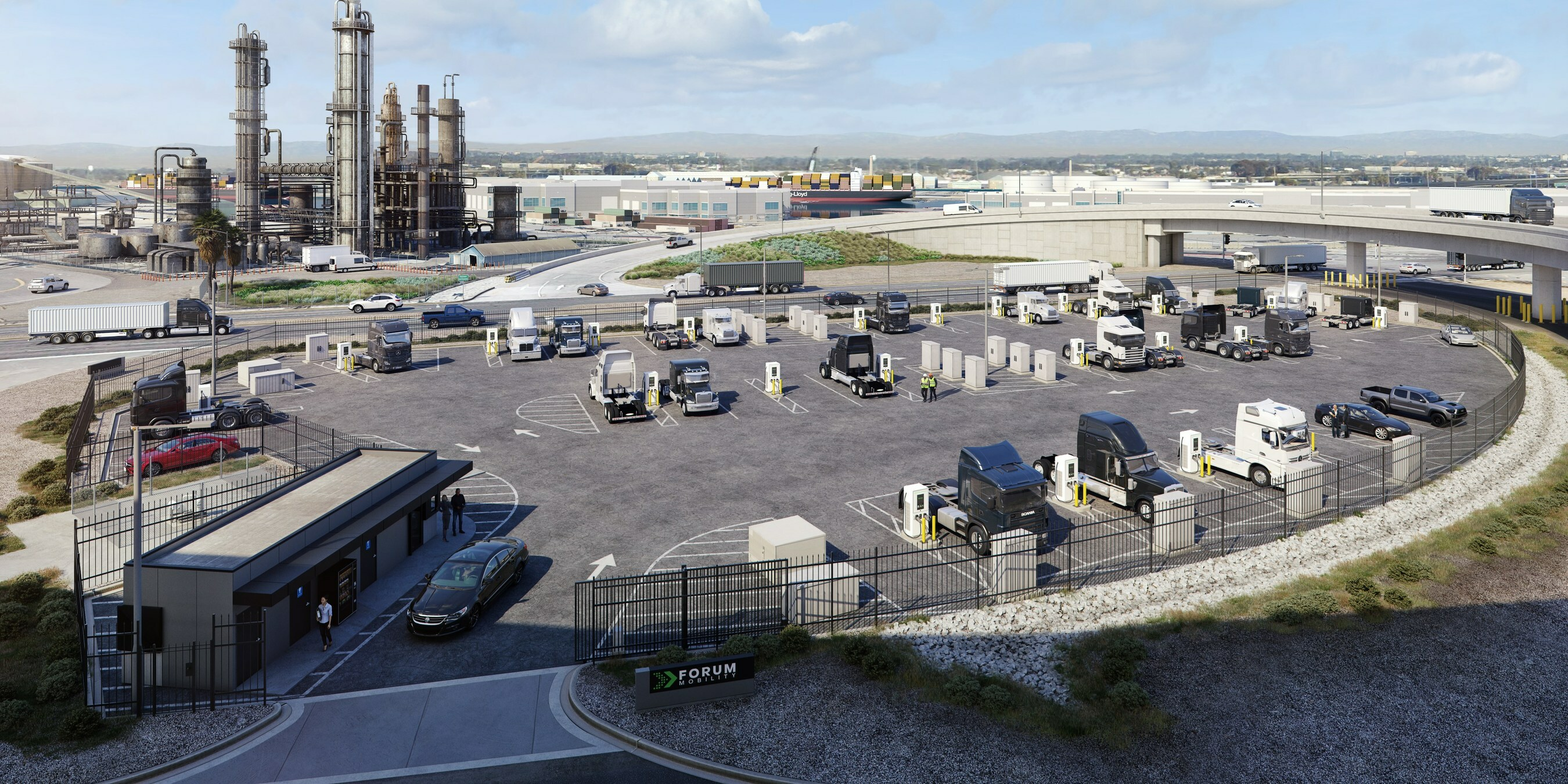 Rendering of Forum Mobility Electric Truck Charging Depot